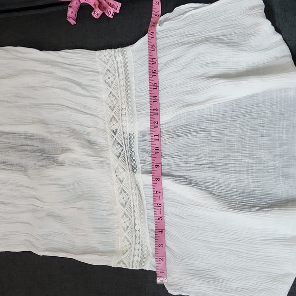 2/$25 or 3/$30 White Boho Maxi Length Kimono Cardigan Duster W/ Tie Front & Lace - Picture 6 of 7